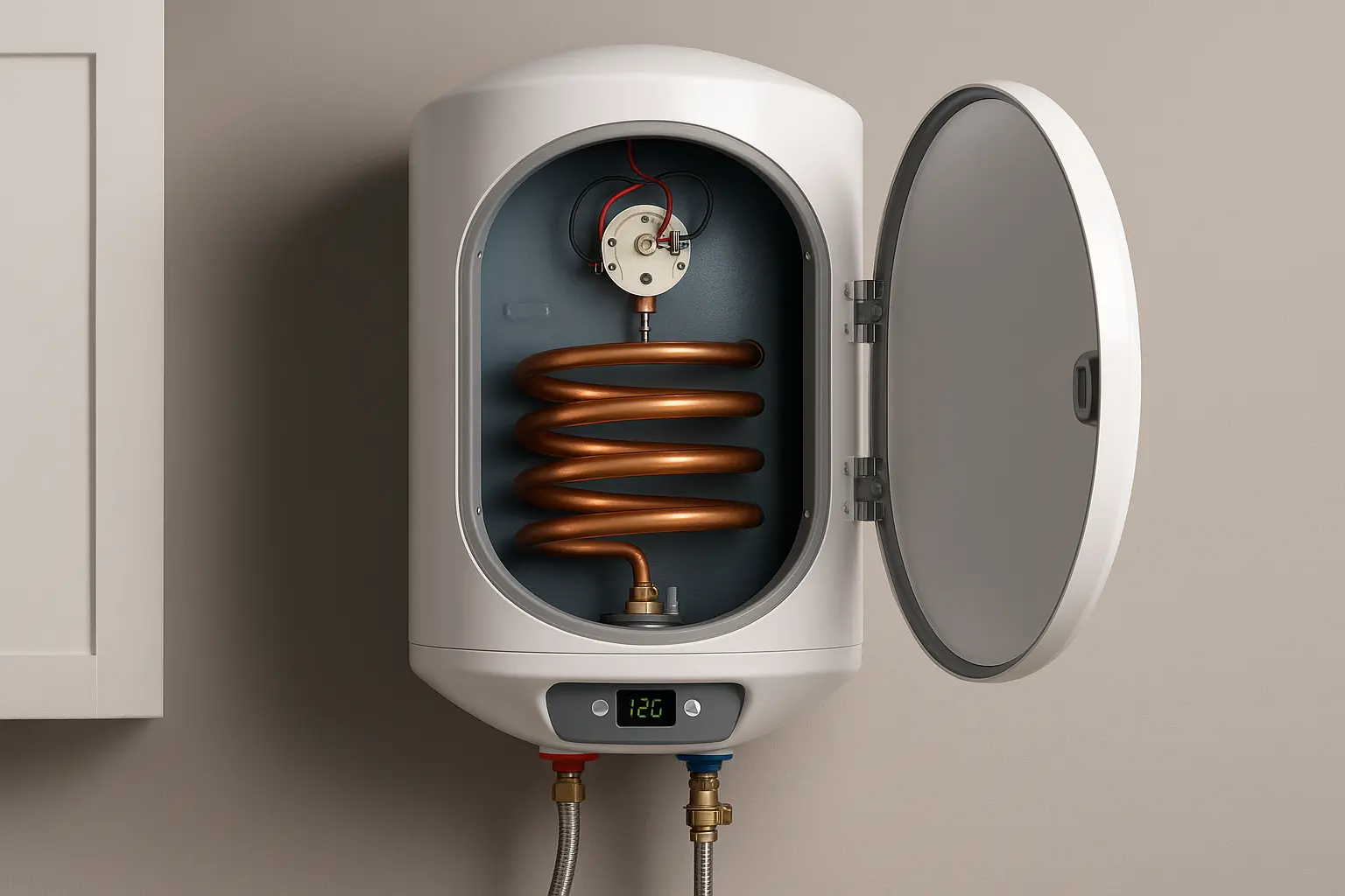 Storage geyser insulated tank with copper heating coil