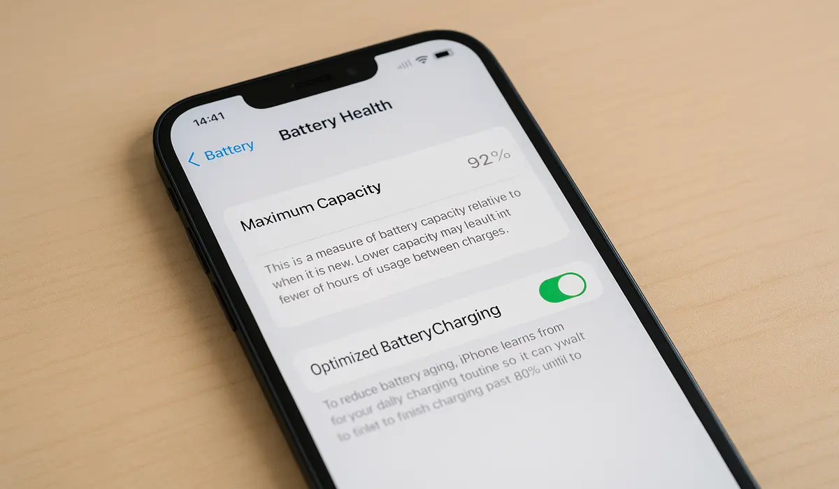 battery health screen showing tips to increase battery life