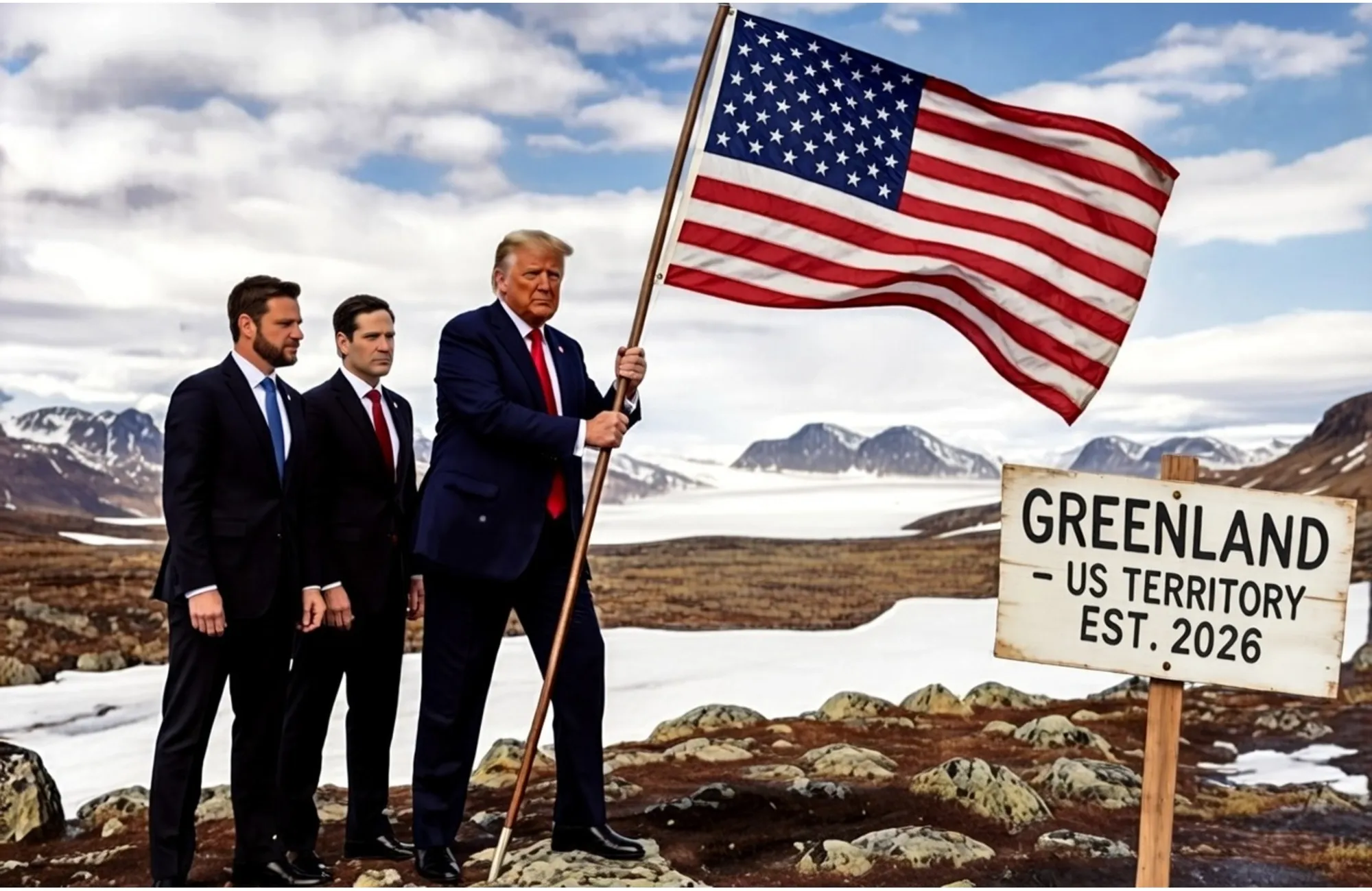 AI-generated image showing Donald Trump planting a US flag in Greenland.