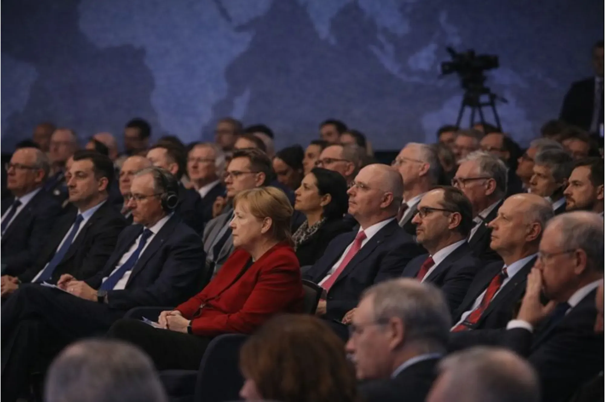 Delegates listening during a World Economic Forum session in Davos.