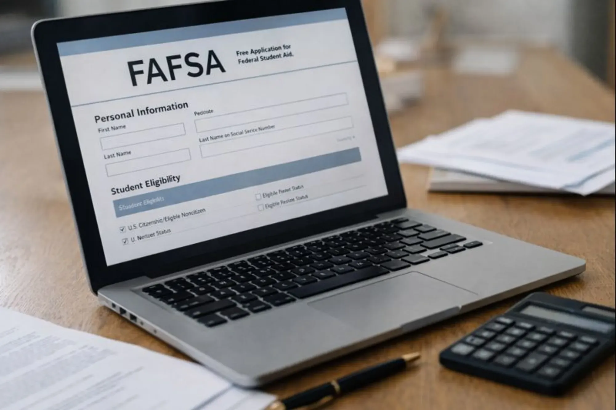 FAFSA application form open on a laptop used to apply for federal student loans.