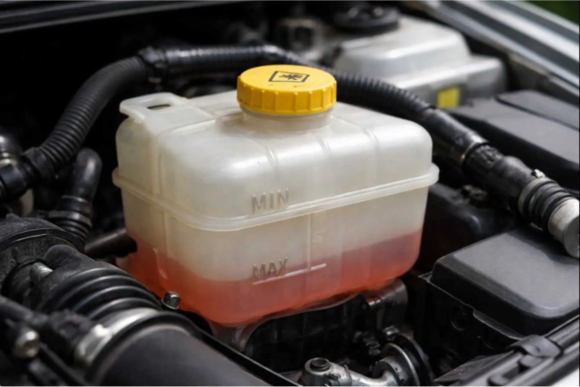 Low or leaking coolant reduces the engine’s ability to absorb and carry heat away.