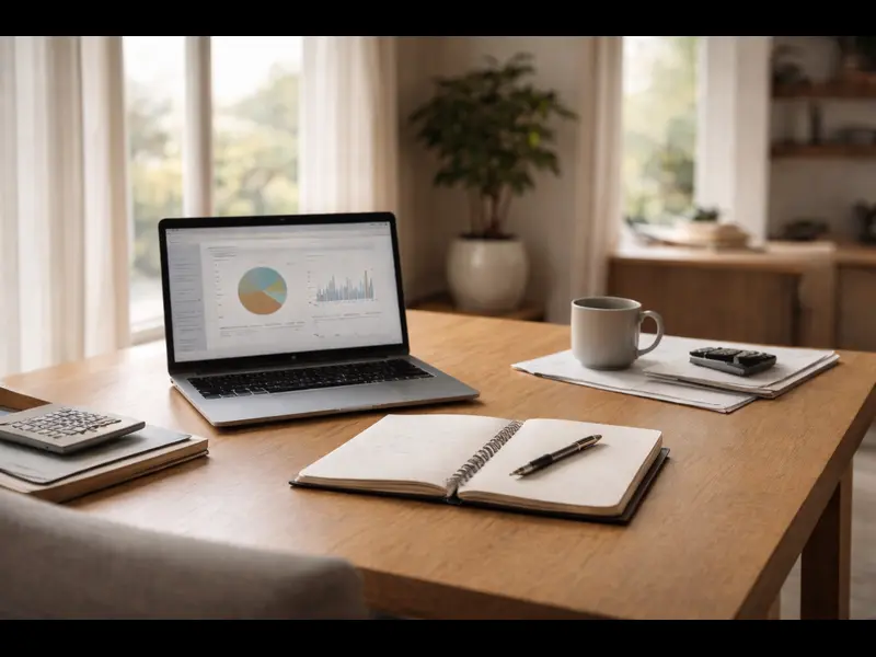 A quiet home setting showing a beginner reviewing investment information on a laptop, focused on careful financial decision-making.