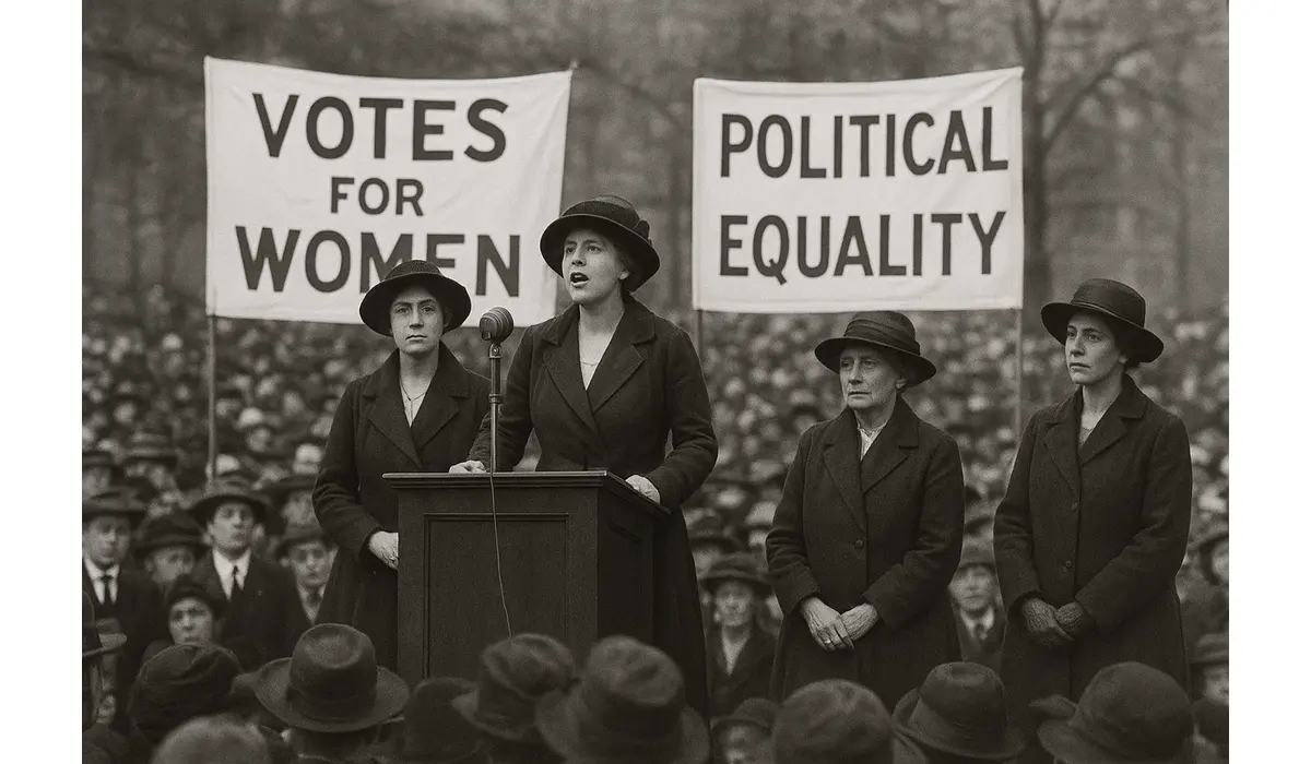 The Role of Women in Politics: A Historical Perspective – early women leaders addressing a political rally