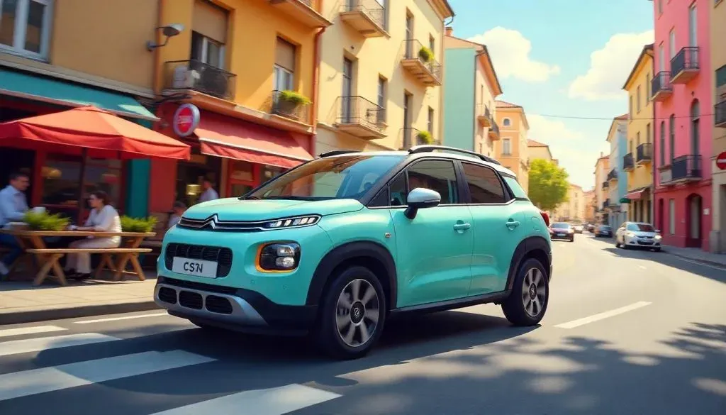 Citroen C3 compact SUV parked on a vibrant city street