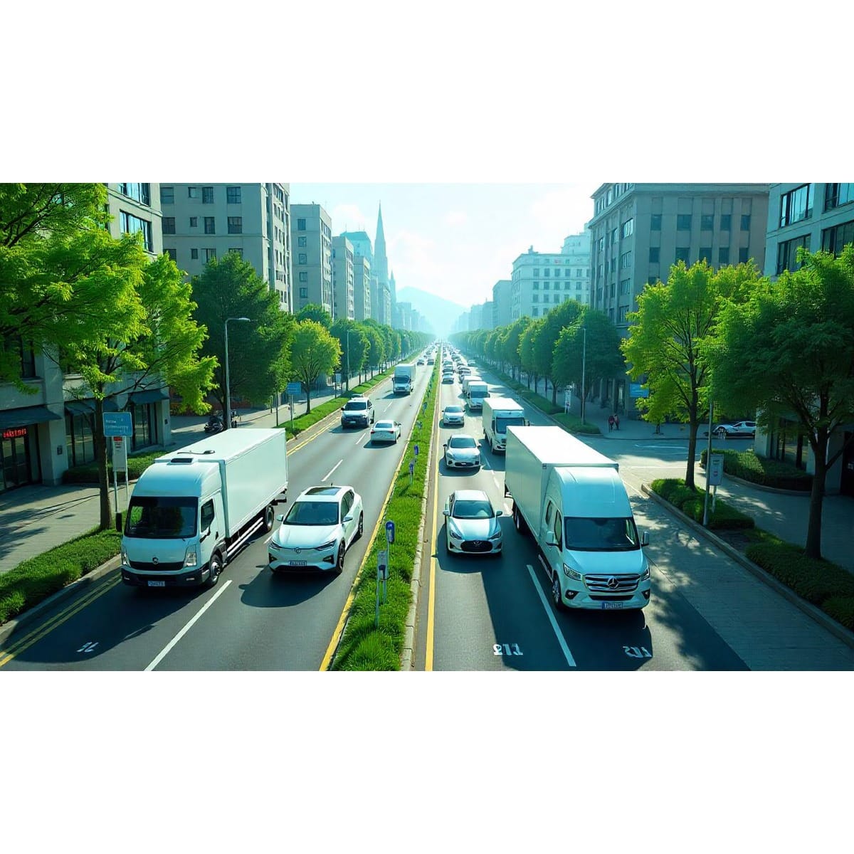 Electric vehicles in a futuristic city, showcasing global electric vehicle adoption trends 2025 and current global EV market