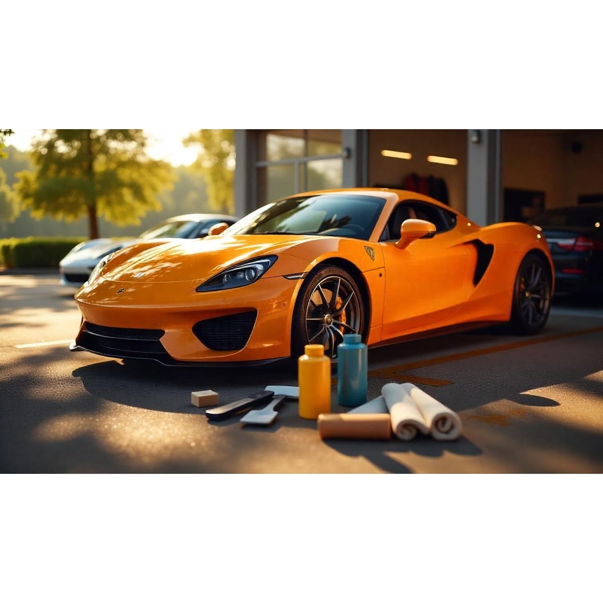 Sports car with showroom shine after using a pro-level car detailing checklist for car enthusiasts