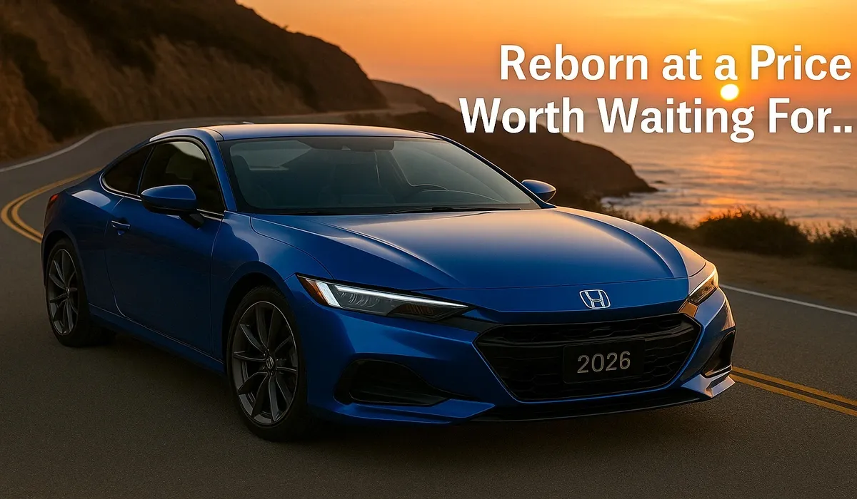 2026 Honda Prelude Price coupe parked on scenic road at sunset with pricing tagline.