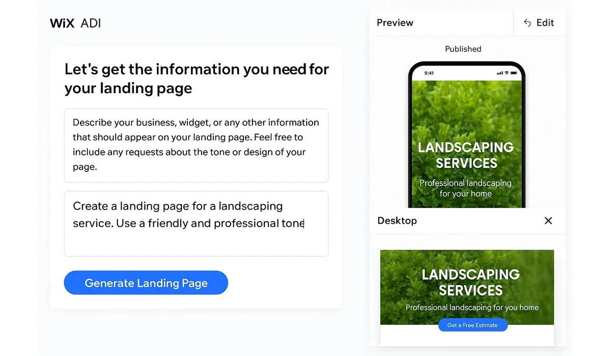 Marketer Create landing pages with AI builder on a laptop.