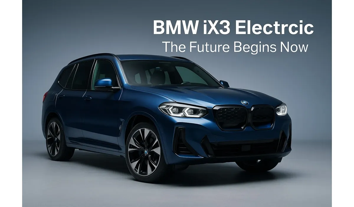 BMW iX3 electric studio shot with tagline