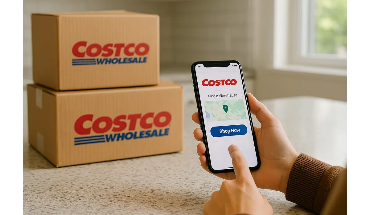 Person ordering Costco near me online shopping on smartphone at home.