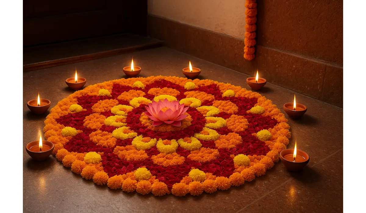 diwali rangoli with flowers traditional modern ideas