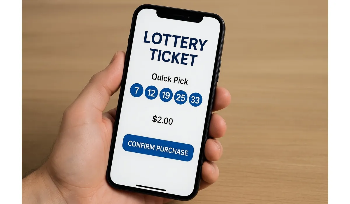 How to Play Fantasy 5 online ticket purchase displayed on smartphone screen.