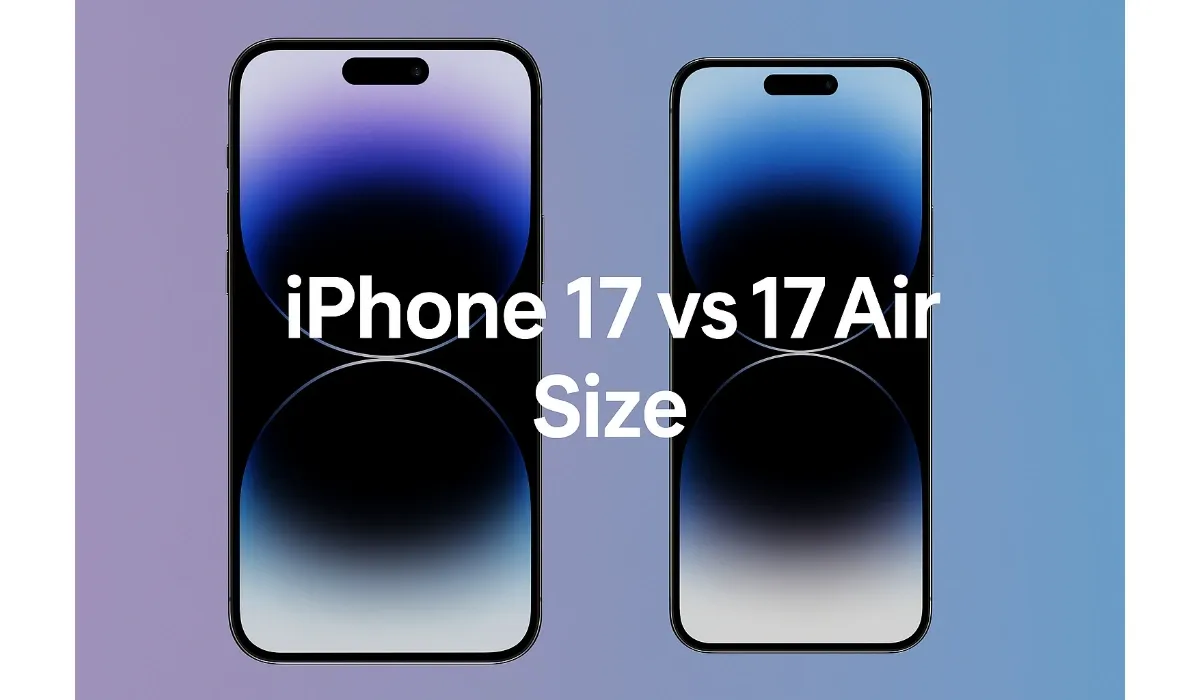 Comparison render of iPhone 17 vs 17 Air size and thickness.