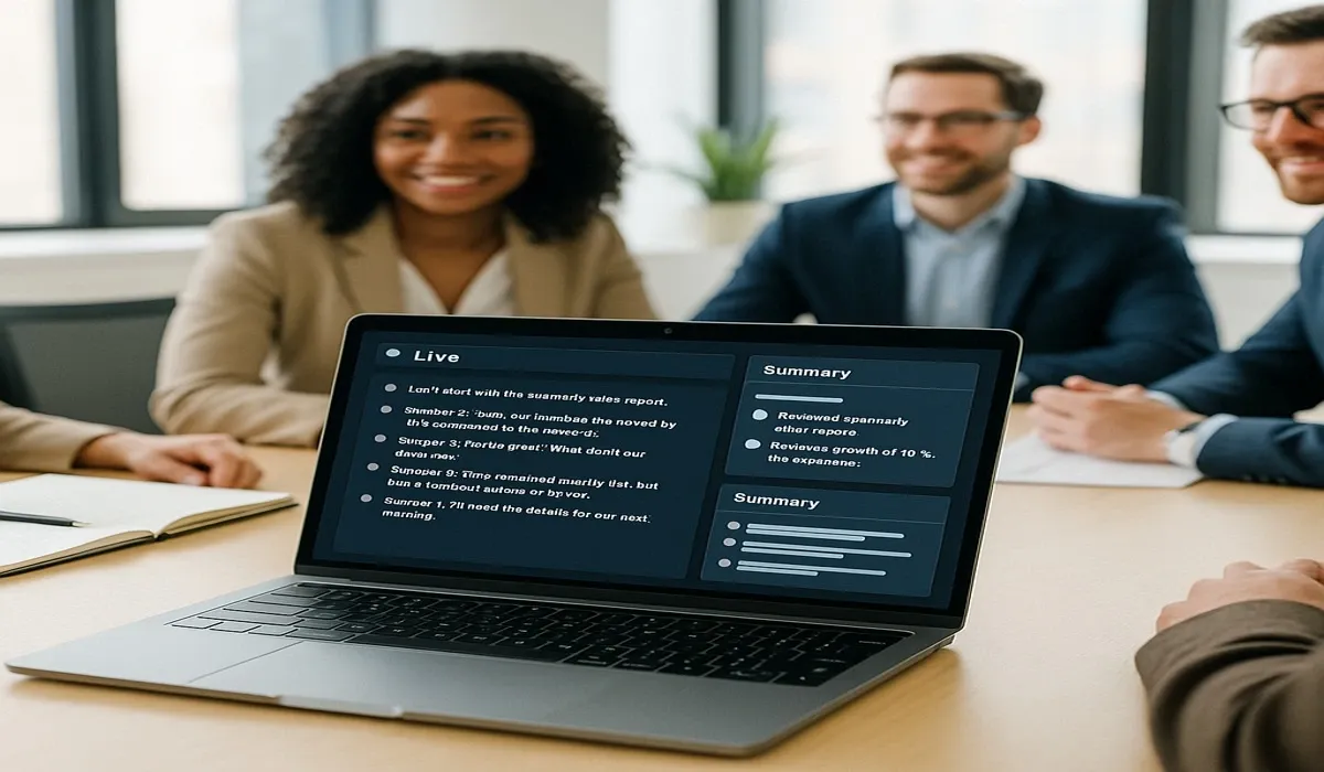AI voice tool transcribing and summarizing meeting in real time