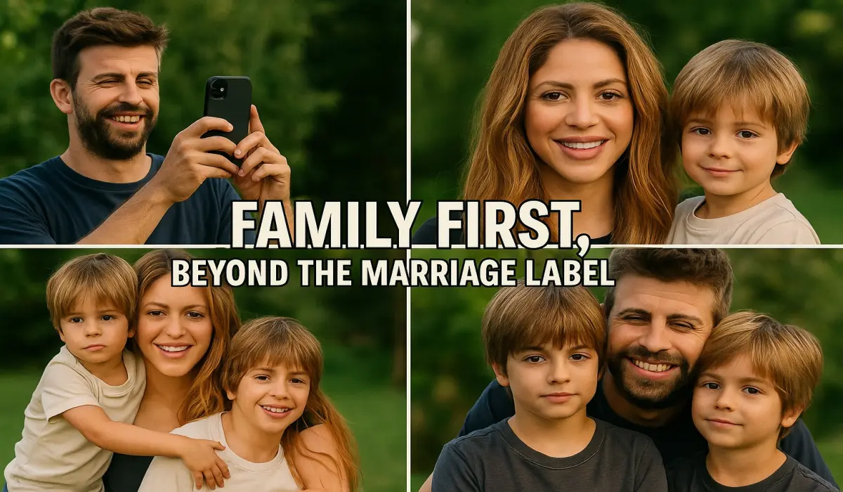 Shakira smiling at a public event with text overlay