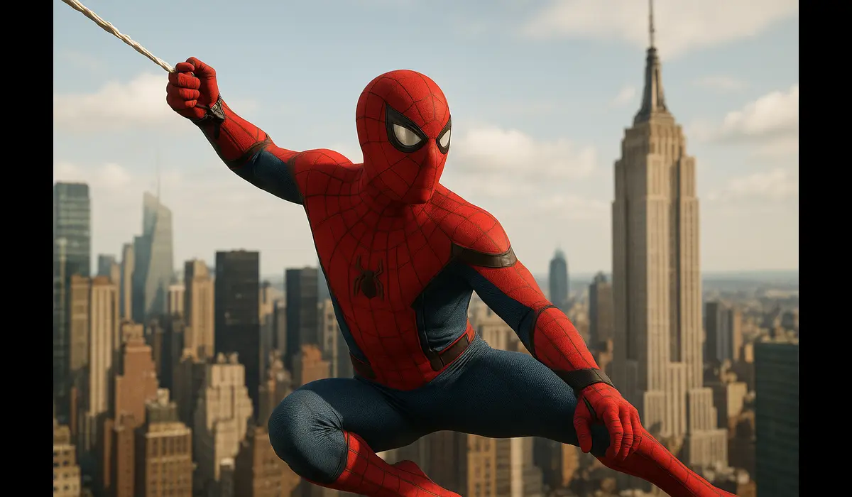 Spider Man Tom Holland swinging in MCU.