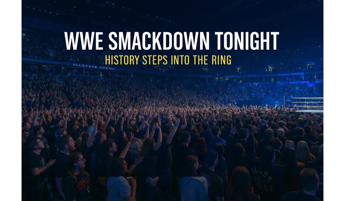 Allstate Arena packed with excited where is wwe smackdown tonight overlay