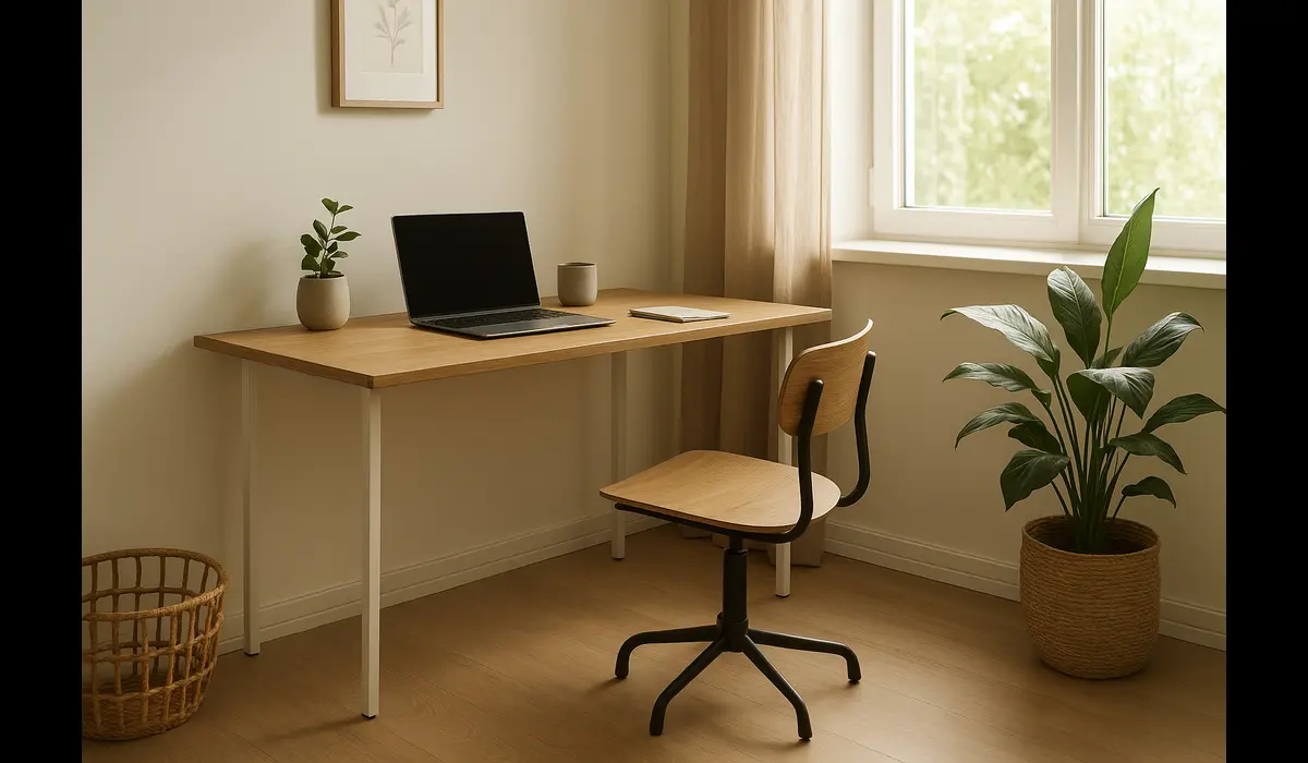 Simple home office setup under $100 with desk and chair.