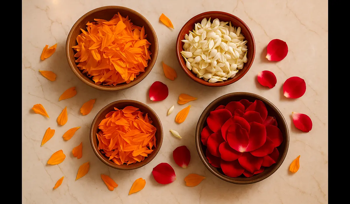 Buy flower petals for Diwali Rangoli in the US — fresh marigold and rose petals.