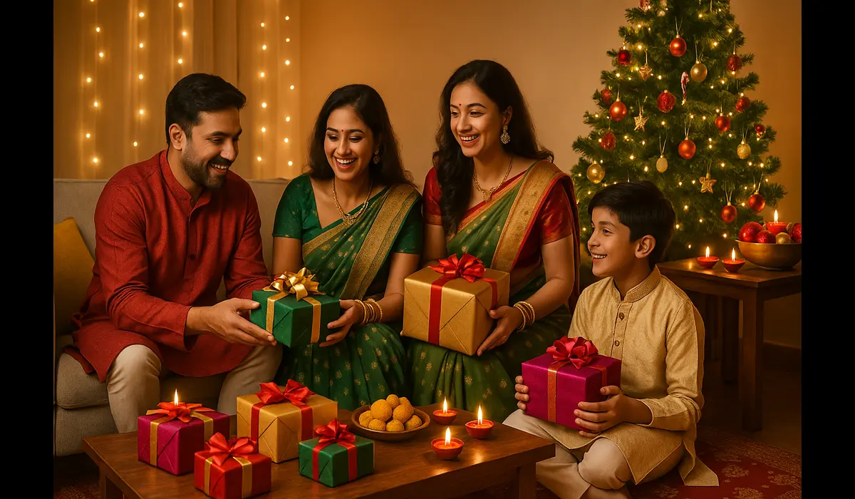 Best Christmas gift ideas in India for family, friends, and loved ones in a festive Indian living room.