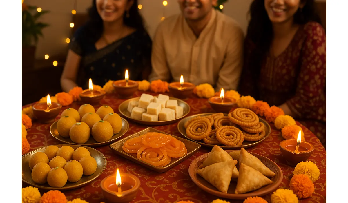 diwali food traditions in india – sweets, snacks, and feasts with diyas and family celebrations
