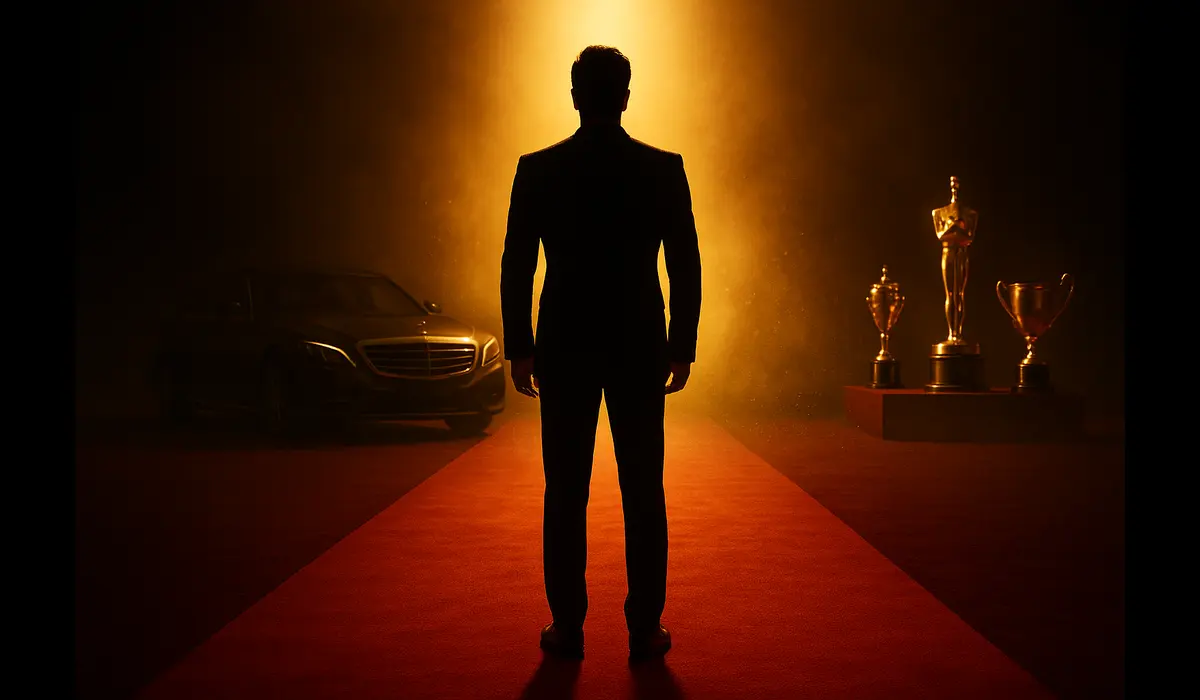 Richest actor in Indian cinema 2025 on red carpet with spotlight and luxury backdrop.