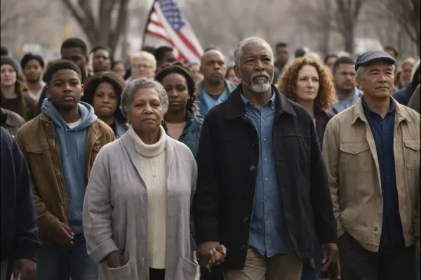 A peaceful public gathering representing the values of justice, equality, and civic responsibility associated with Martin Luther King Jr. Day.
