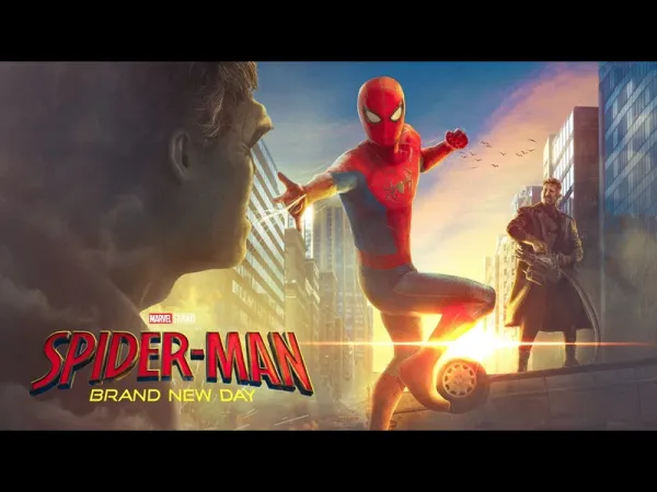 Spider-Man in his red-and-blue suit leaping forward in a city setting during the Brand New Day storyline, signaling a shift toward a reset era.