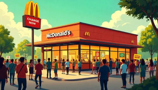 McDonald’s boycott protest with eco-friendly signs