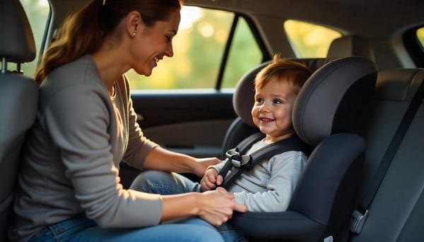 Parent buckling toddler into a car seat, showcasing a guide to picking the right car seat for newborns and toddlers.