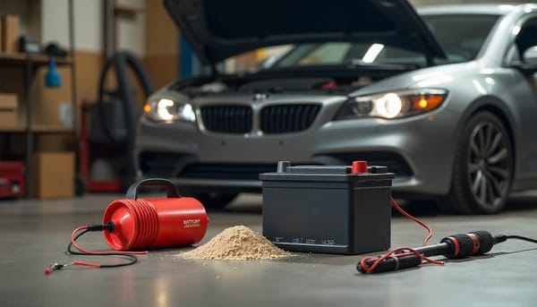 Car battery maintenance setup showing how to extend the life of your car battery with tools for how to maintain a car battery