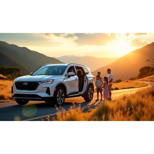 Best family car with top safety ratings 2025 parked at a scenic rest stop.