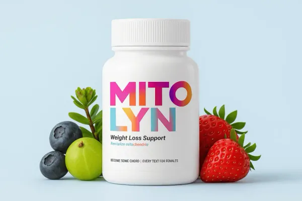 Mitolyn supplement bottle with ingredients for mitochondrial health and weight loss.