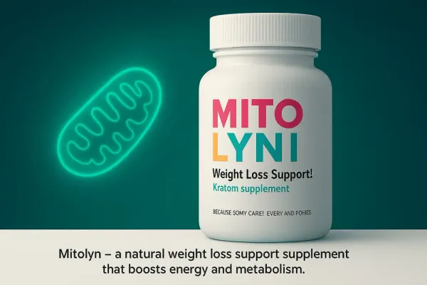Infographic of mitochondria boosting metabolism, energy, and fat burning with Mitolyn supplement bottle