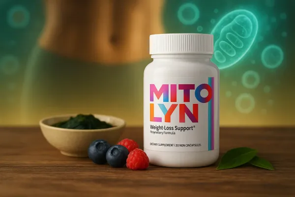 Mitolyn weight loss supplement bottle isolated on white background for metabolism and fat burning support.