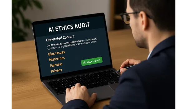 Person using AI ethics auditing software