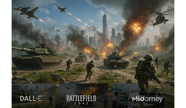 Battlefield game for PC showing large-scale combat with vehicles and soldiers.