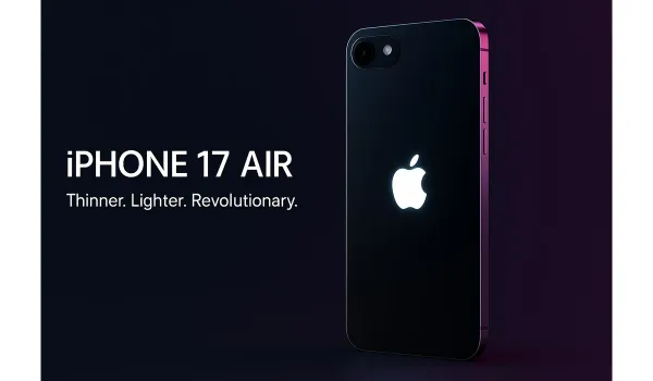 Concept render of iPhone 17 Air highlighting its ultra-thin body and glowing logo.