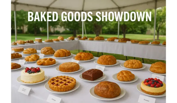 Contestants baking in the Great British Baking Show tent