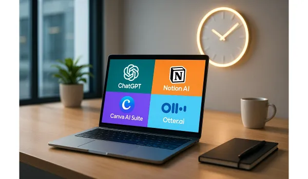 Laptop screen showing AI tools that help save time every week