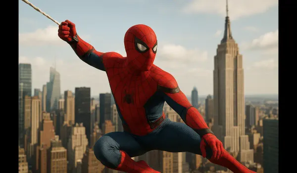 Spider Man Tom Holland swinging in MCU.