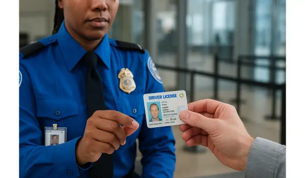 TSA verifying US driving license format at airport.