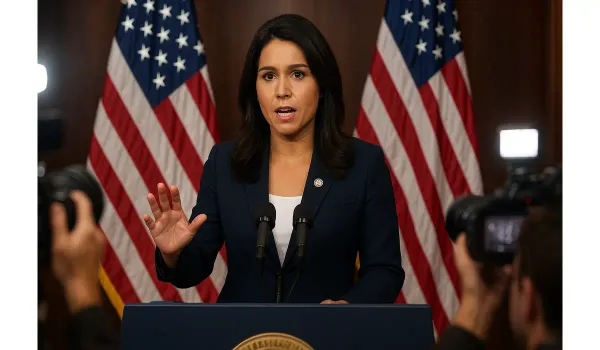 tulsi gabbard speaks out at washington press podium