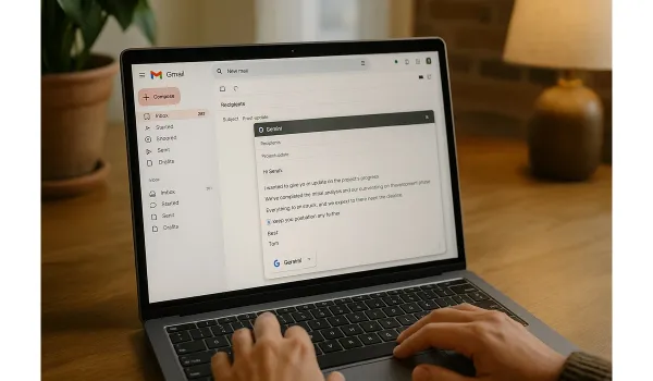 Laptop showing AI email assistants writing messages automatically