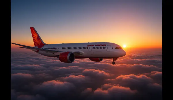 Air India Flying Returns 2.0 hero image showing Air India aircraft flying above sunrise clouds.