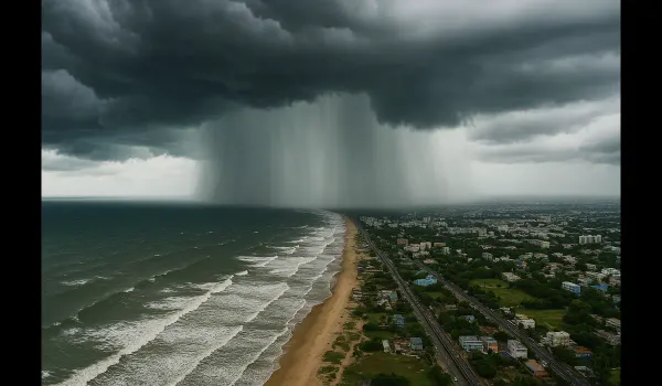 Chennai flood risk Cyclone Montha rainfall advisory October 2025 storm clouds over city
