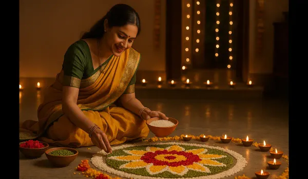 how to make a rangoli using household items for Diwali
