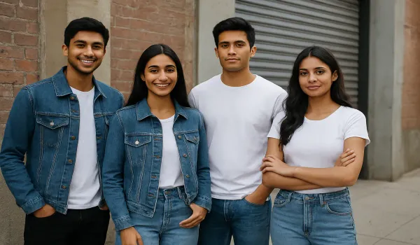 Everyday American fashion staples worn by Indian millennials in urban setting.