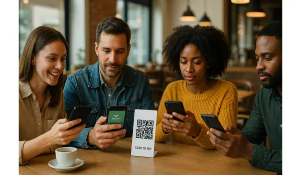 People embracing digital payments in the U.S., representing the UPI moment in the USA.